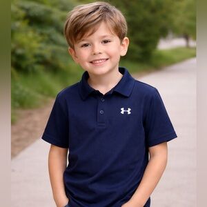 Youth Boys Under Armour Loose Short Sleeve Black Polo Shirts Size Youth Large